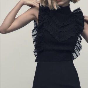 Zara pointelle ruffled sleeveless knit top